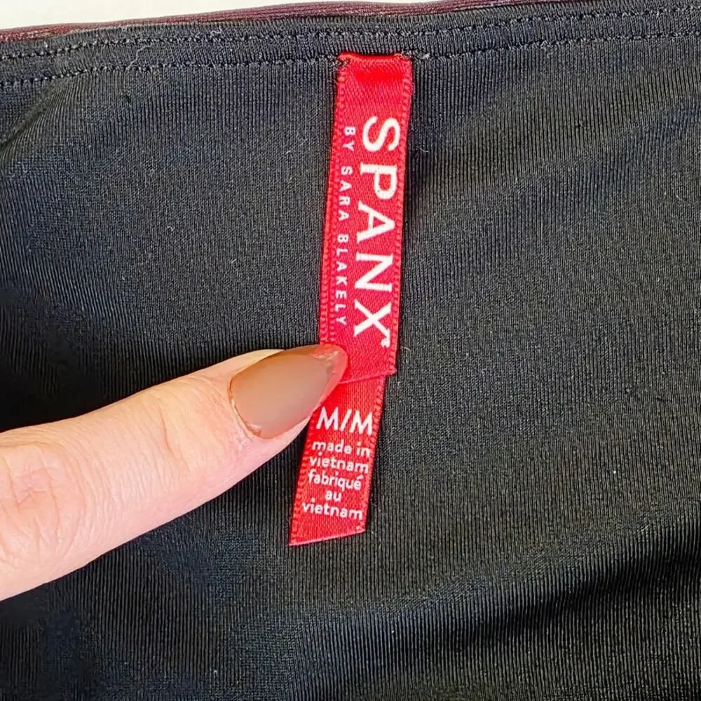 SPANX Faux Leather Leggings Medium Burgundy High Waist Shaping Baddie Moto